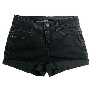 Black faded jean denim tacked cuffed shorts. 2.25” inseam 13” waist